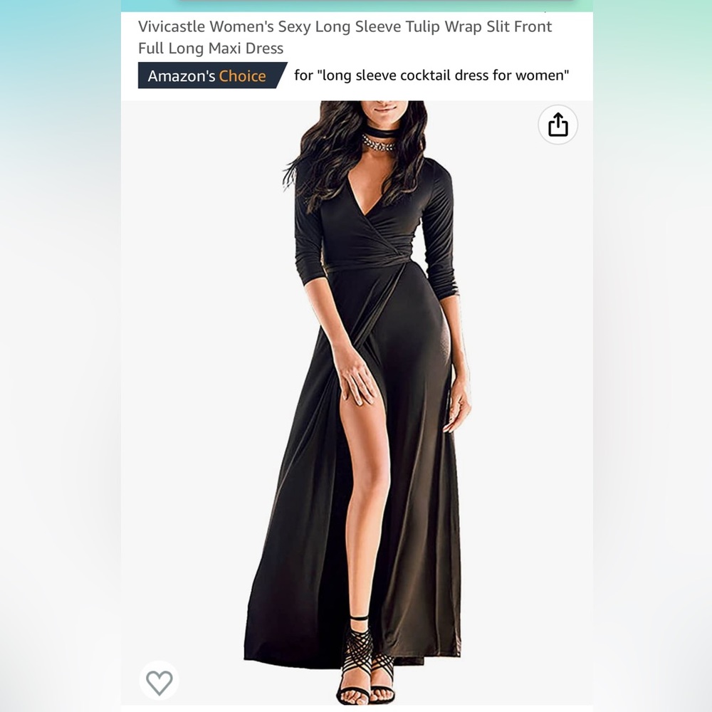 Long sleeve, wrap, long-slit dress, size medium